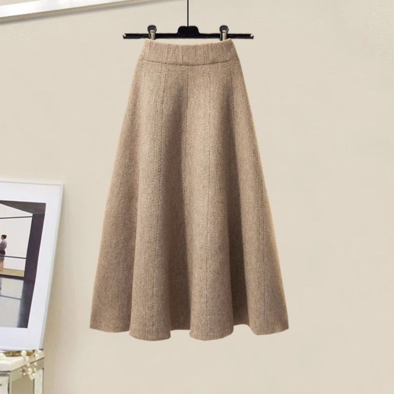 【單件/套裝】慵懶風娃娃領麻花毛衣+高腰A字針織半身裙兩件套