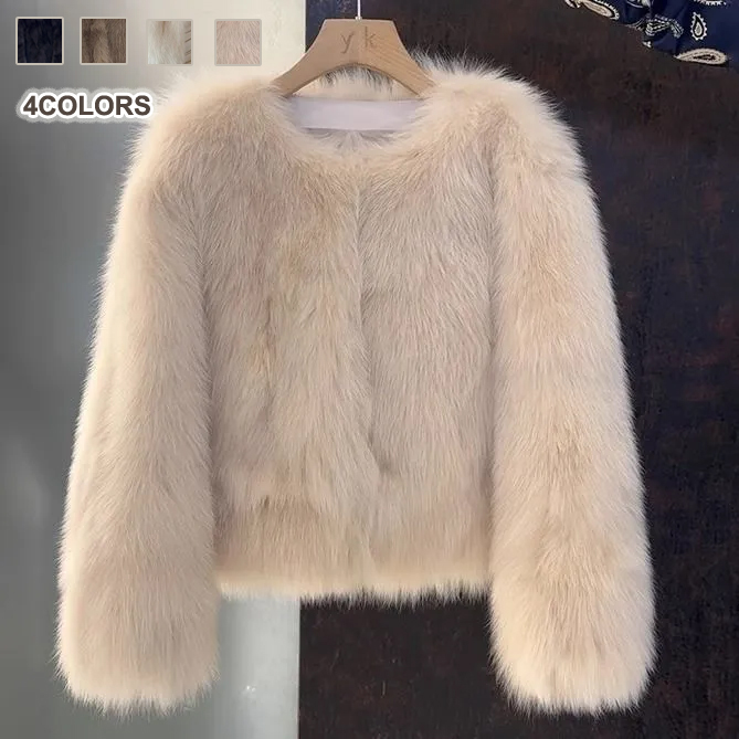 仿狐狸毛韓版皮草短款毛毛圓領外套