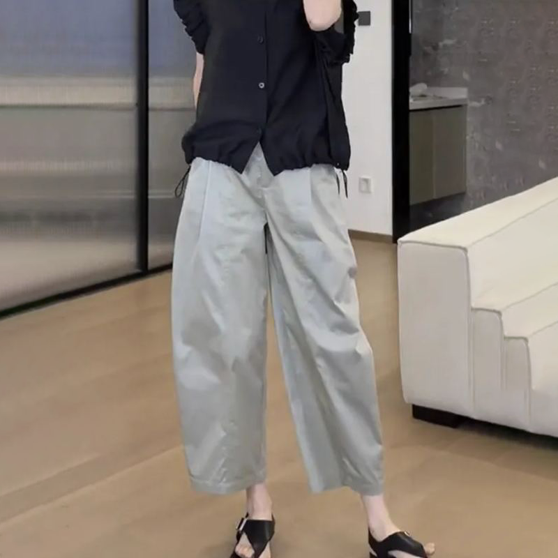 日系顯瘦寬鬆闊腿九分休閒哈倫褲