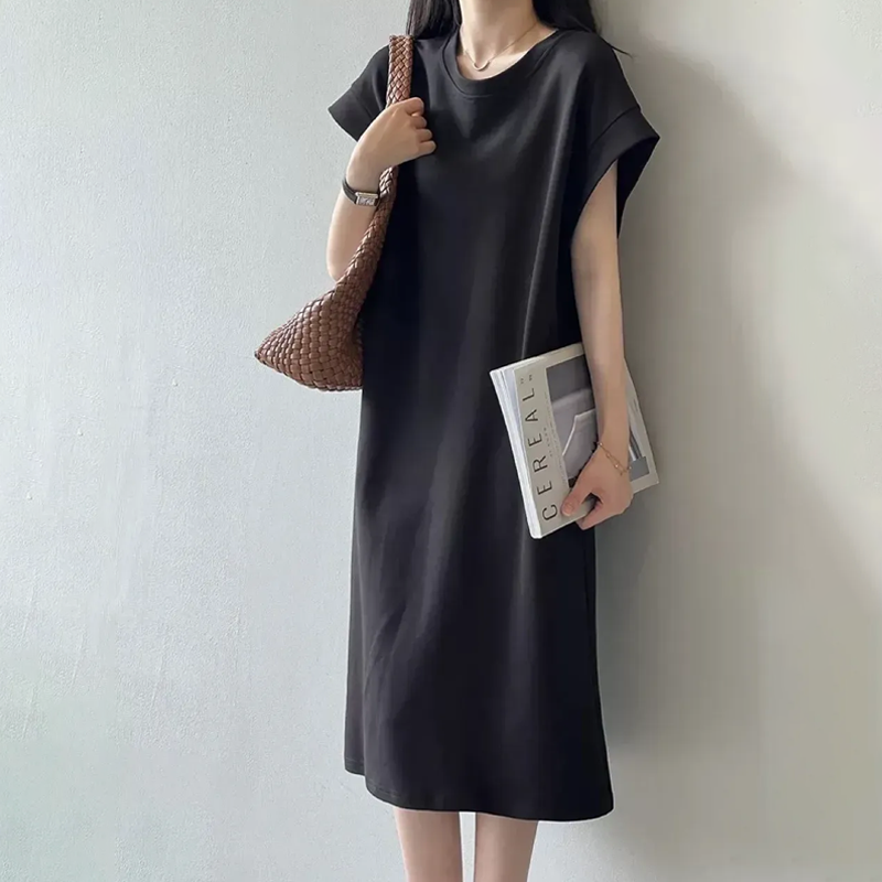 日韓飛飛袖防走光寬鬆小眾中長款洋裝