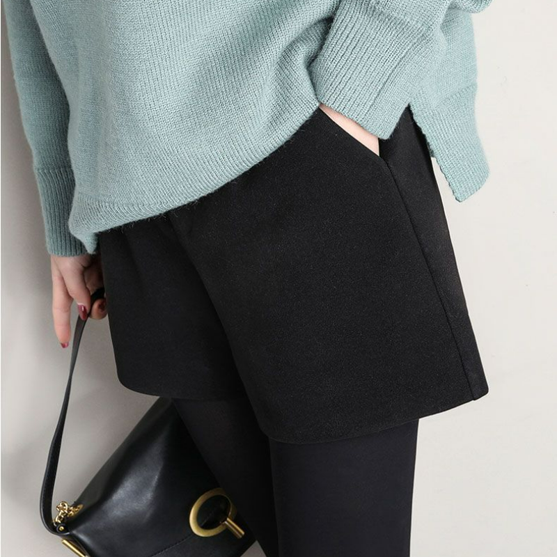 外穿顯瘦毛呢加厚寬鬆a字靴褲高腰闊腿短褲