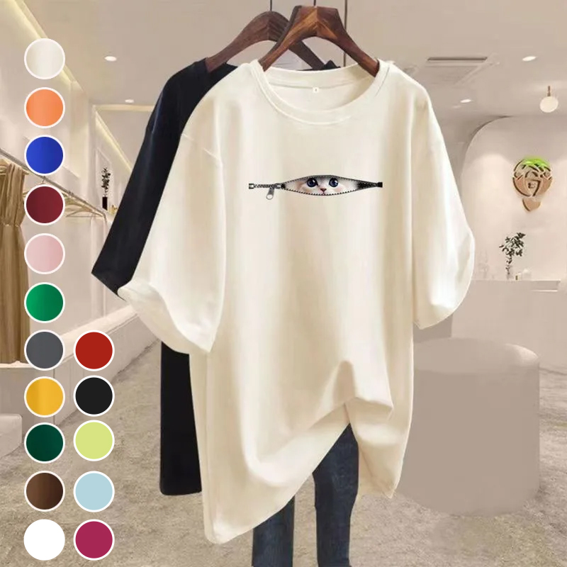 16色純棉寬鬆可愛貓咪寬鬆中長款百搭短袖T恤