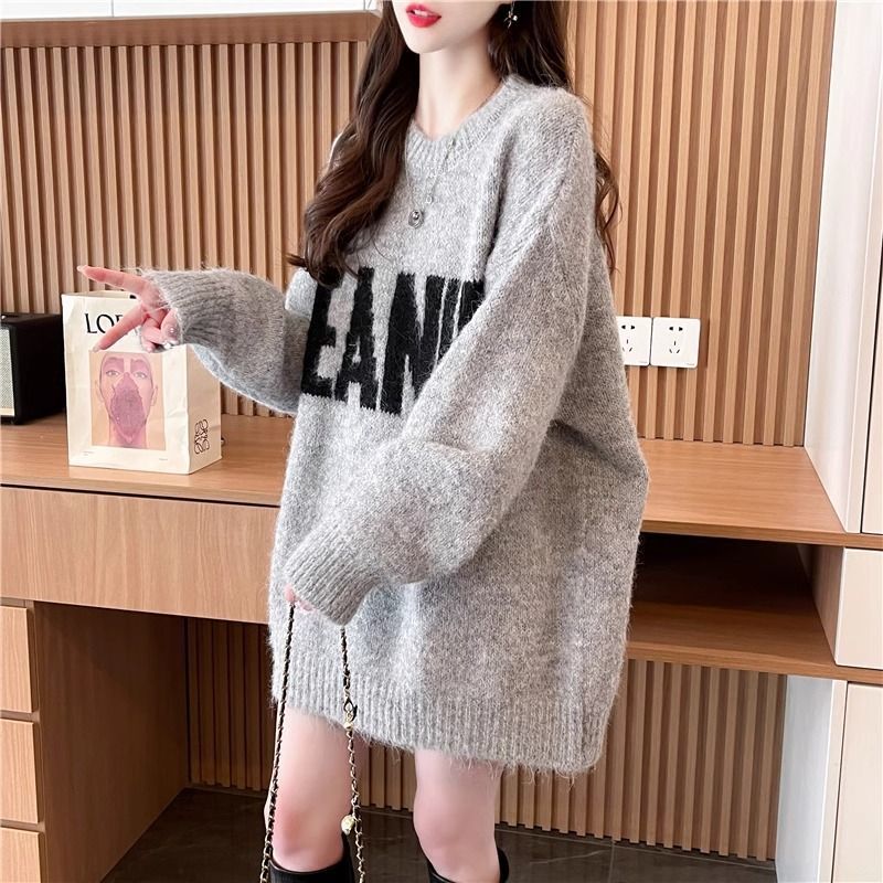 寬鬆慵懶風洋氣打底中長版針織毛衣