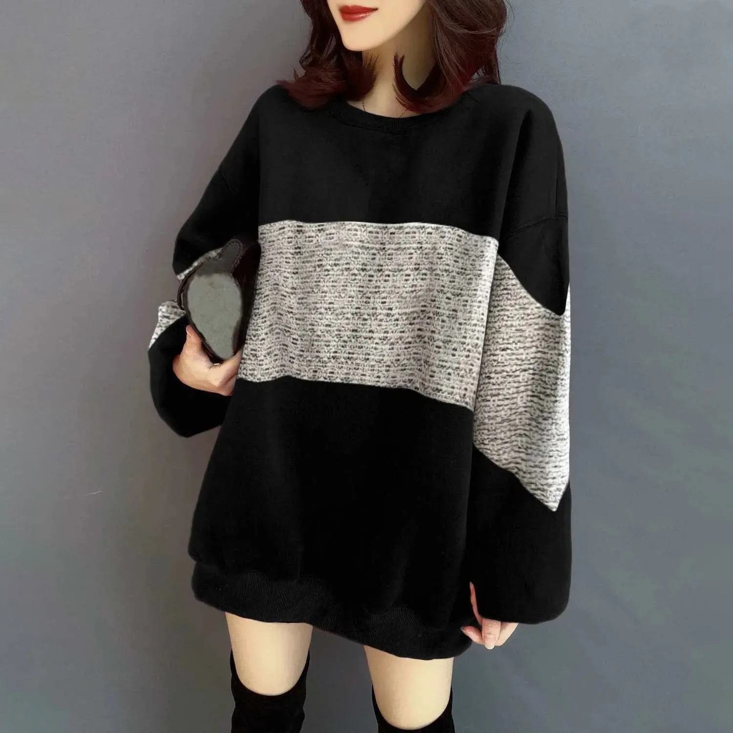 Oversize休閒寬鬆顯瘦撞色圓領衛衣