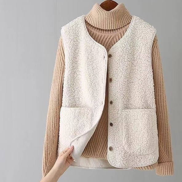 羊羔毛加厚外穿百搭皮毛一體短版背心坎肩馬甲