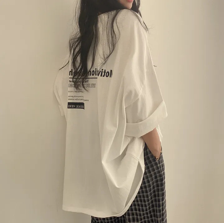 中長款慵懶寬鬆韓版純棉短袖T恤