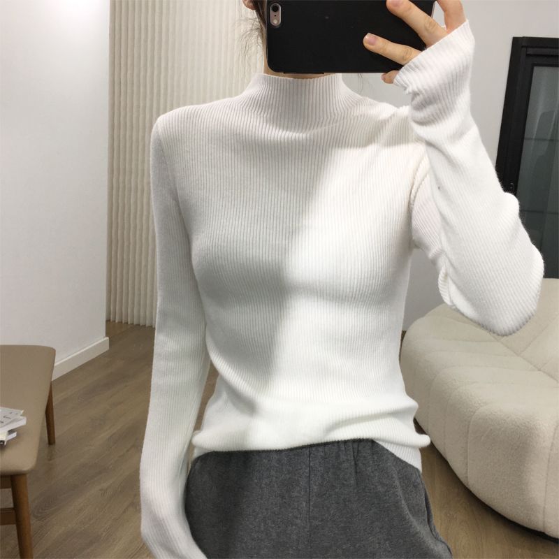 半高領內搭毛衣洋氣保暖深色氣質長袖針織衫