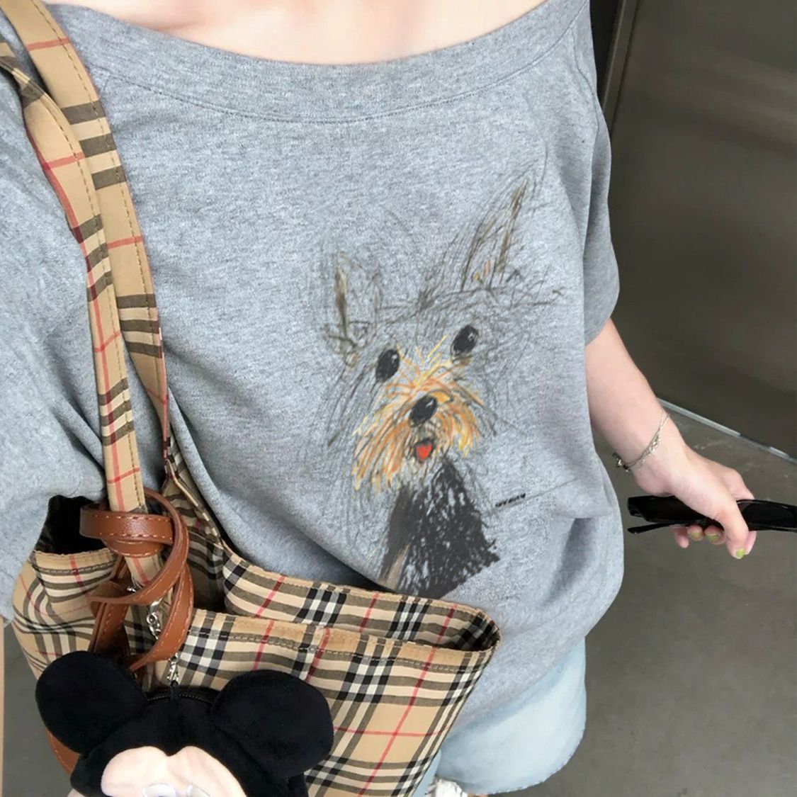 休閒chic感潮流鬆弛通勤氣質斜肩t恤