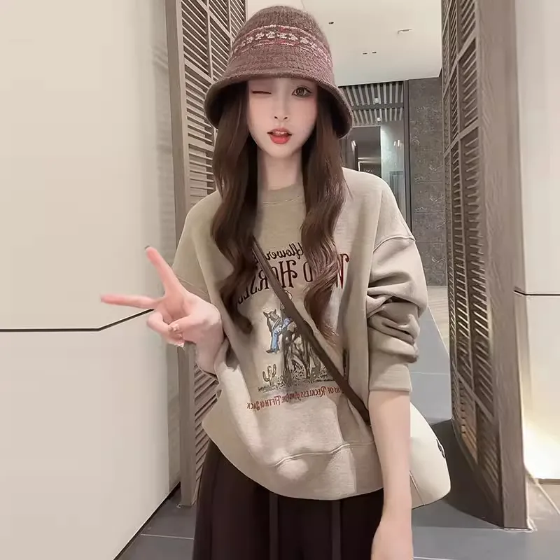 【單件/套裝】時髦慵懶小香風印花圓領長袖+休閑闊腿褲兩件套裝