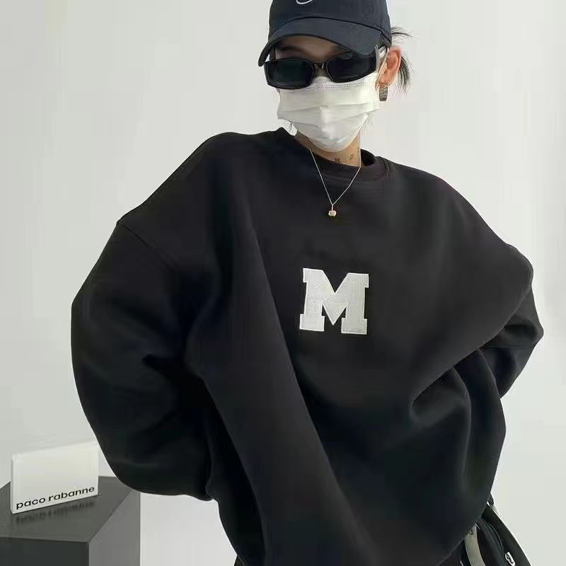 韓版慵懶風寬鬆簡約字母印花圓領衛衣