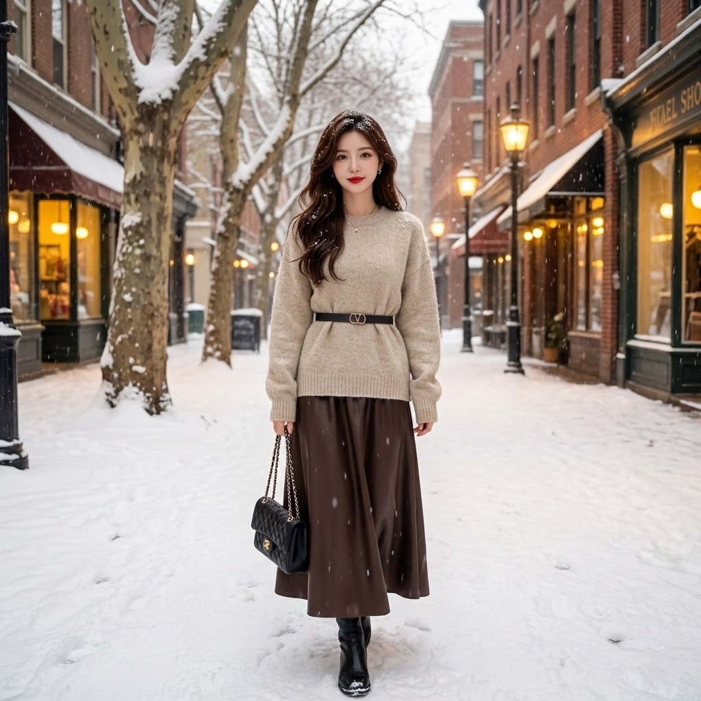 【單件/套裝】素色長袖針織衫+高腰半身裙兩件套