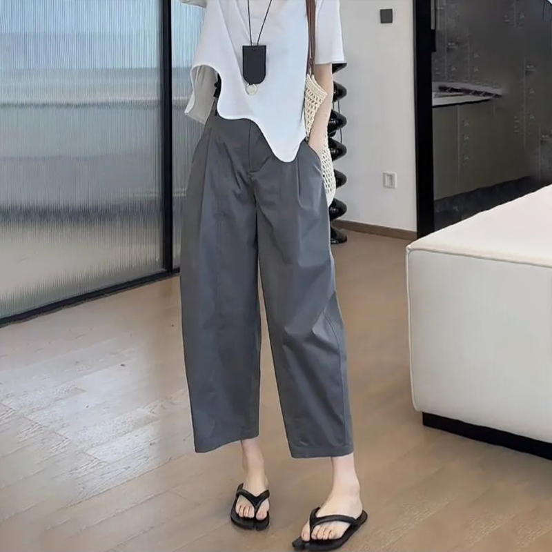 日系顯瘦寬鬆闊腿九分休閒哈倫褲