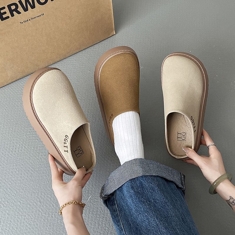 包頭無後跟鬆糕厚底復古脖肯鞋鞋靴