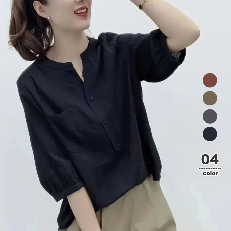 原創Polo領素色復古涼爽透氣寬鬆襯衫