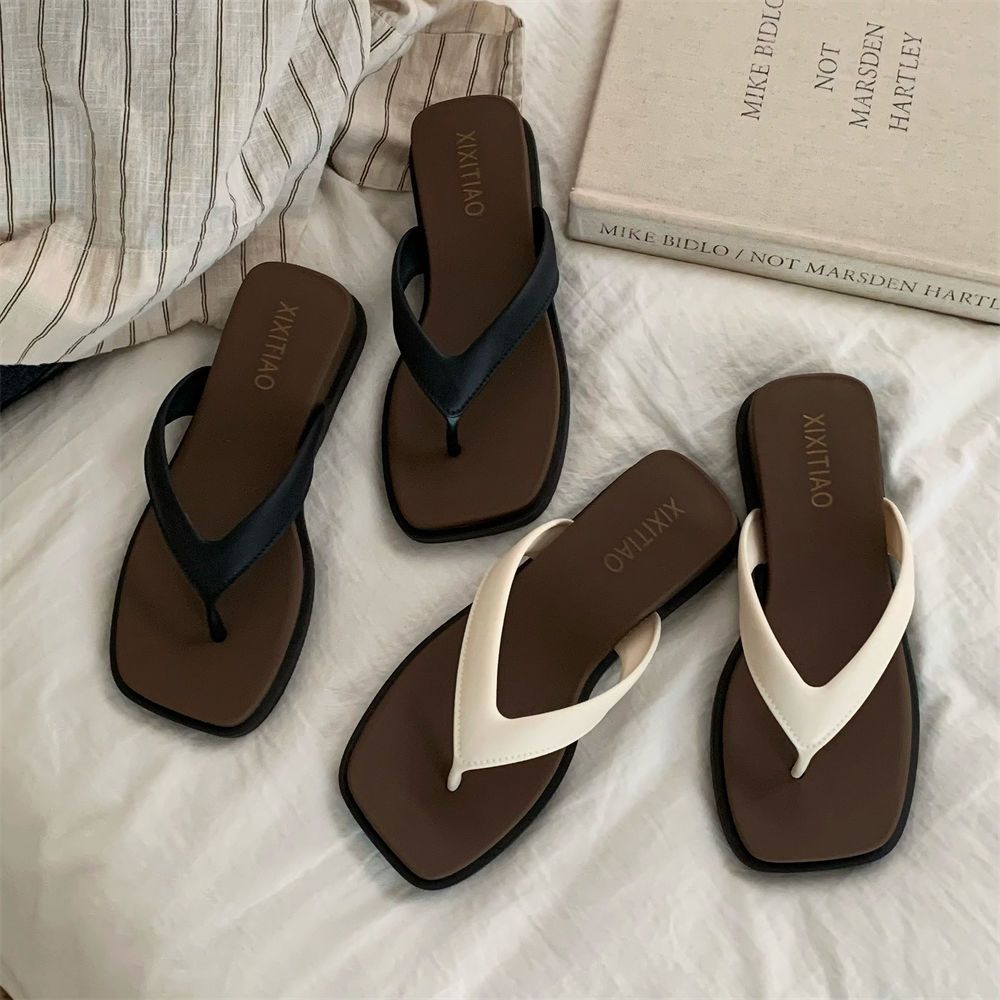 戶外休閒厚底復古拼色夾腳涼拖鞋