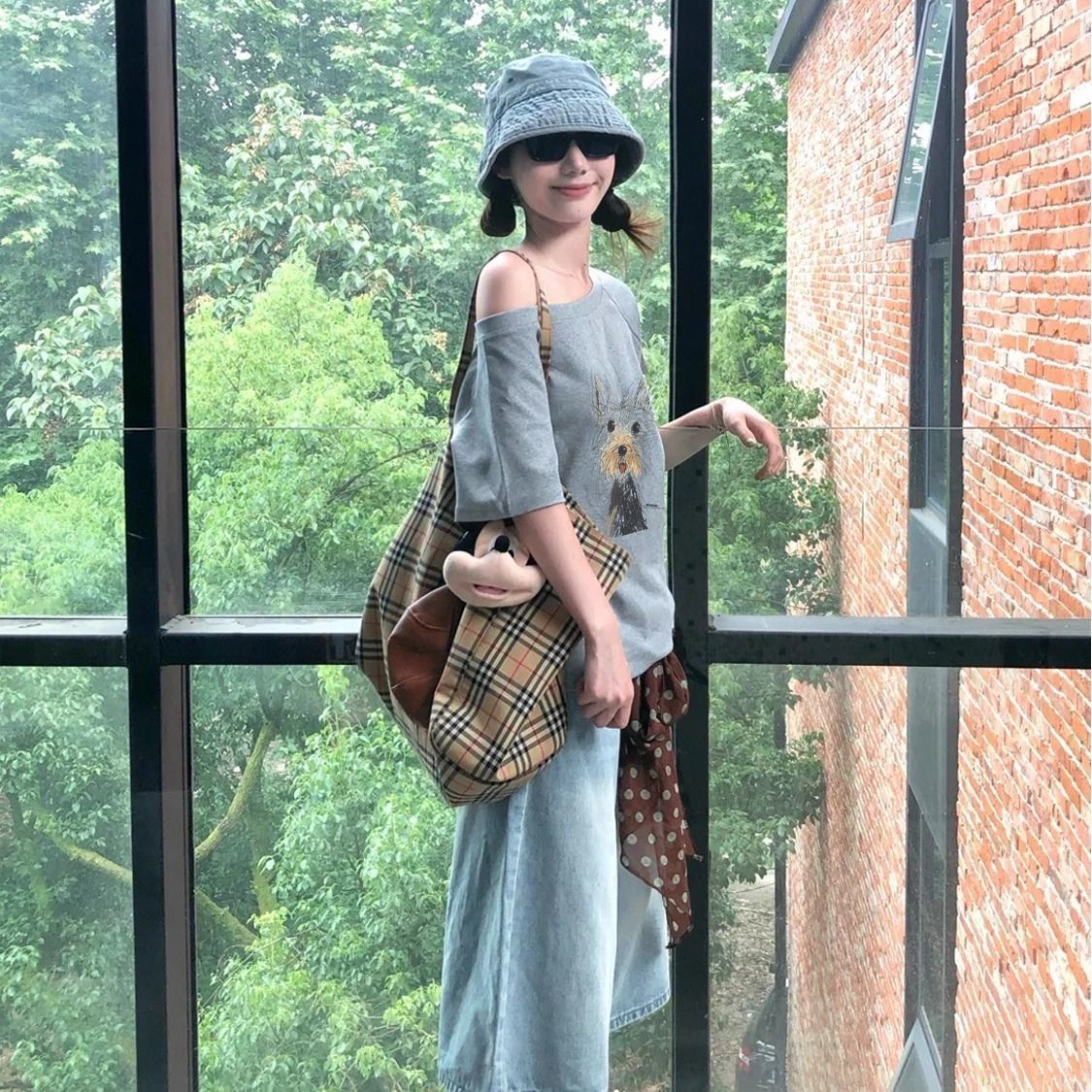 休閒chic感潮流鬆弛通勤氣質斜肩t恤