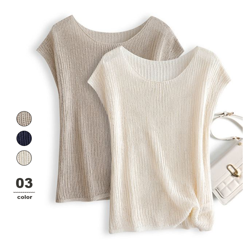 桑蠶絲鏤空針織超顯瘦輕薄短袖T恤