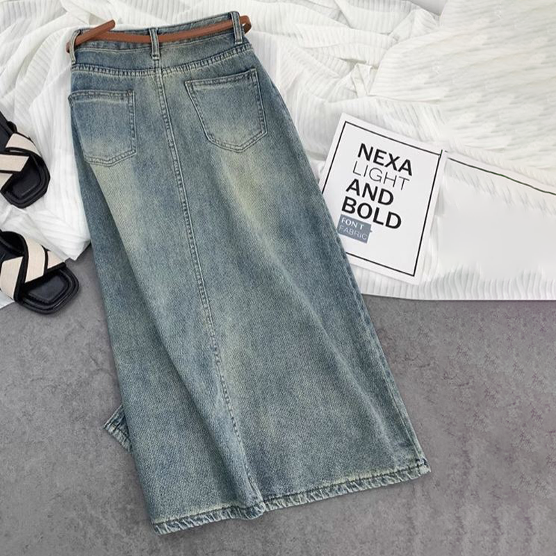 高腰大碼休閒A字顯瘦開叉牛仔半身裙