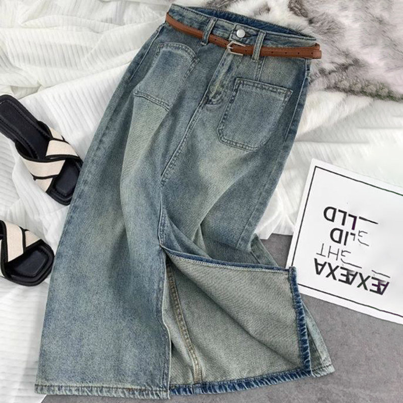 高腰大碼休閒A字顯瘦開叉牛仔半身裙