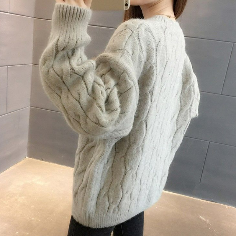 韓版針織衫慵懶風寬鬆保暖打底衫加厚麻花毛衣