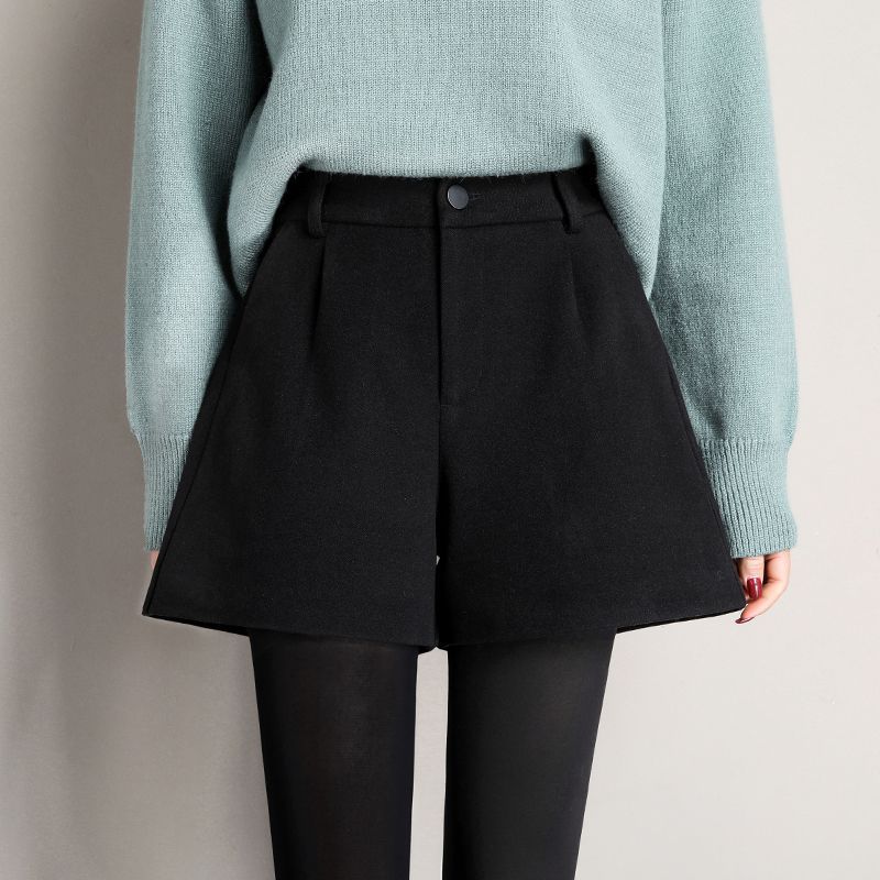 外穿顯瘦毛呢加厚寬鬆a字靴褲高腰闊腿短褲