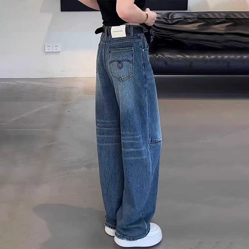 時尚小眾梨型身材顯瘦大碼闊腿牛仔褲