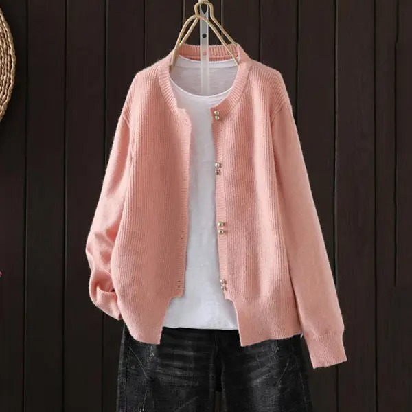 寬鬆顯瘦百搭軟糯長袖純色針織開衫