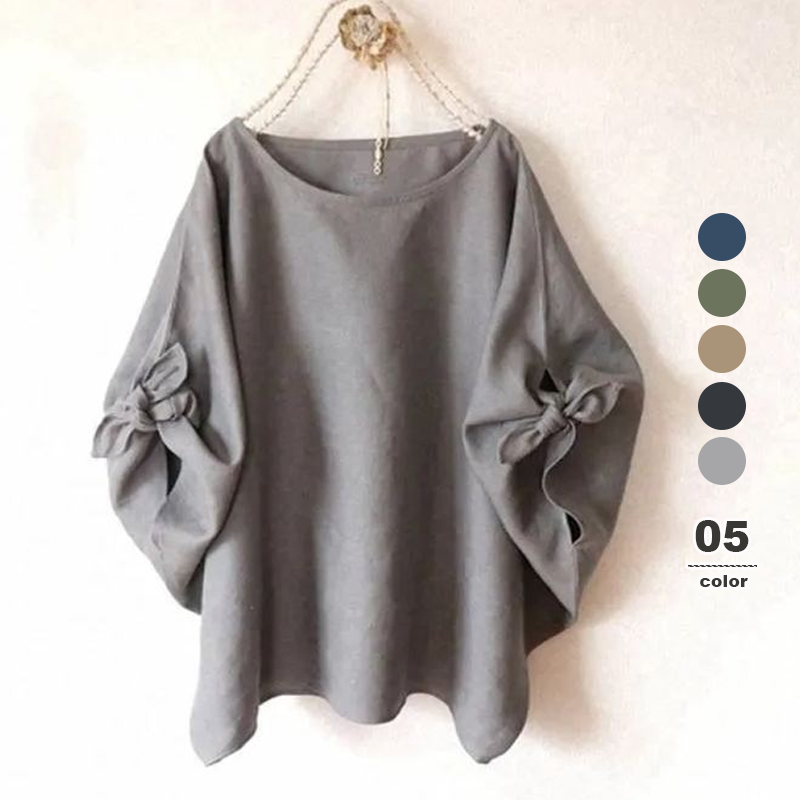 【5色可選】原創日系圓領寬鬆兩袖綁帶五分短袖