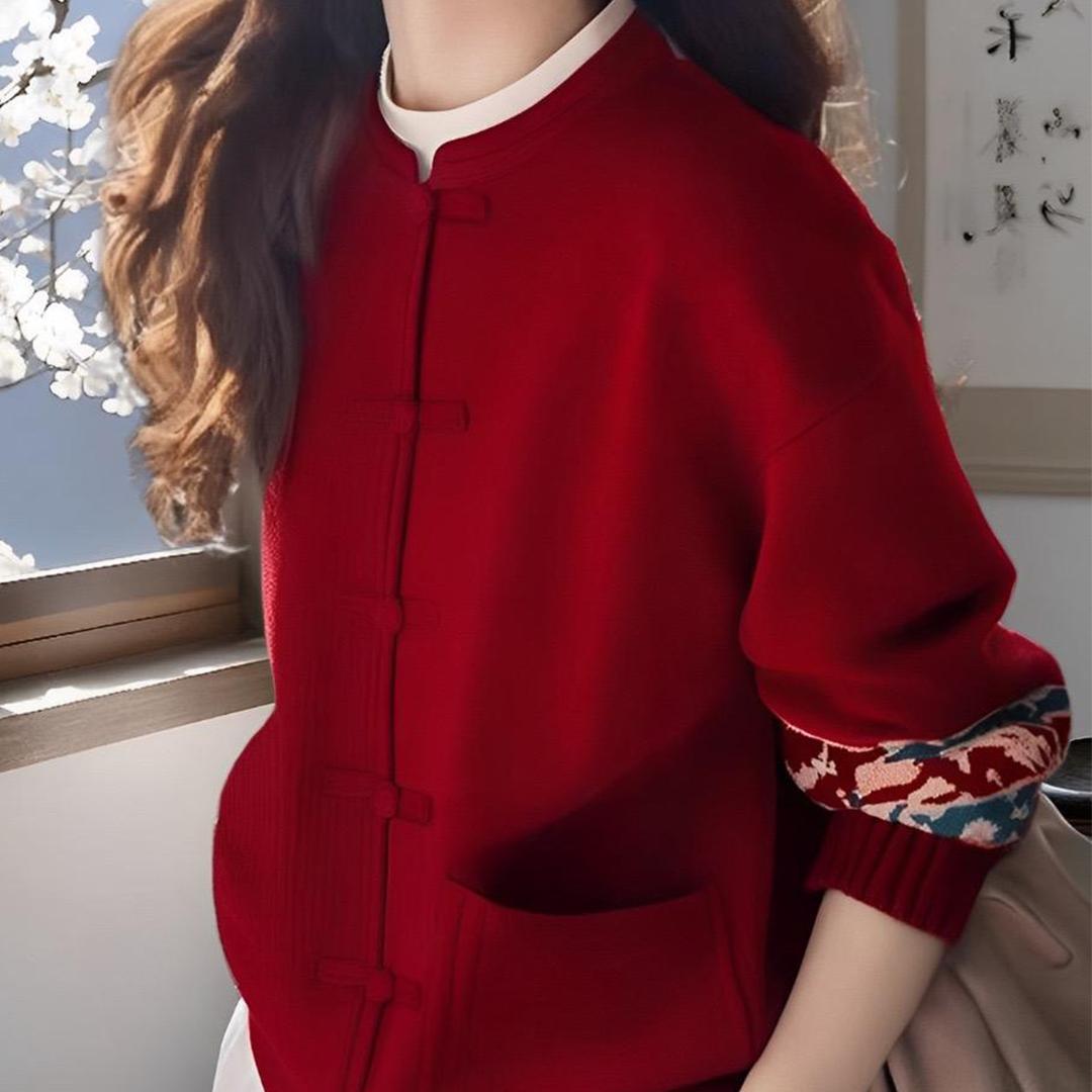 新年戰袍紅色毛衣外套大碼新中式國風慵懶針織開衫