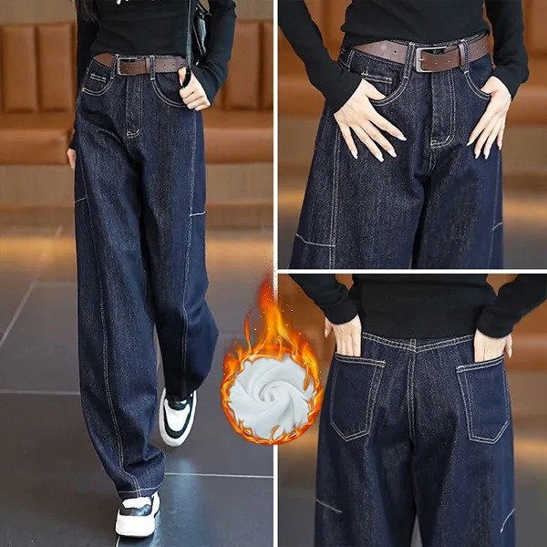 百搭休閒修飾腿型顯瘦遮肉彎刀闊腿牛仔褲
