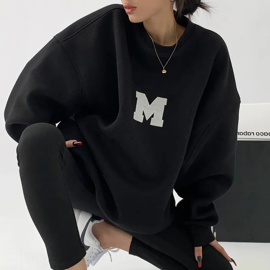 韓版慵懶風寬鬆簡約字母印花圓領衛衣