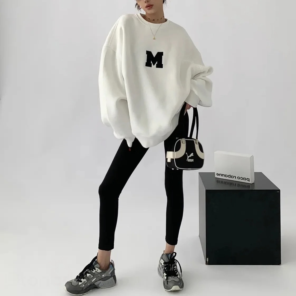 韓版慵懶風寬鬆簡約字母印花圓領衛衣