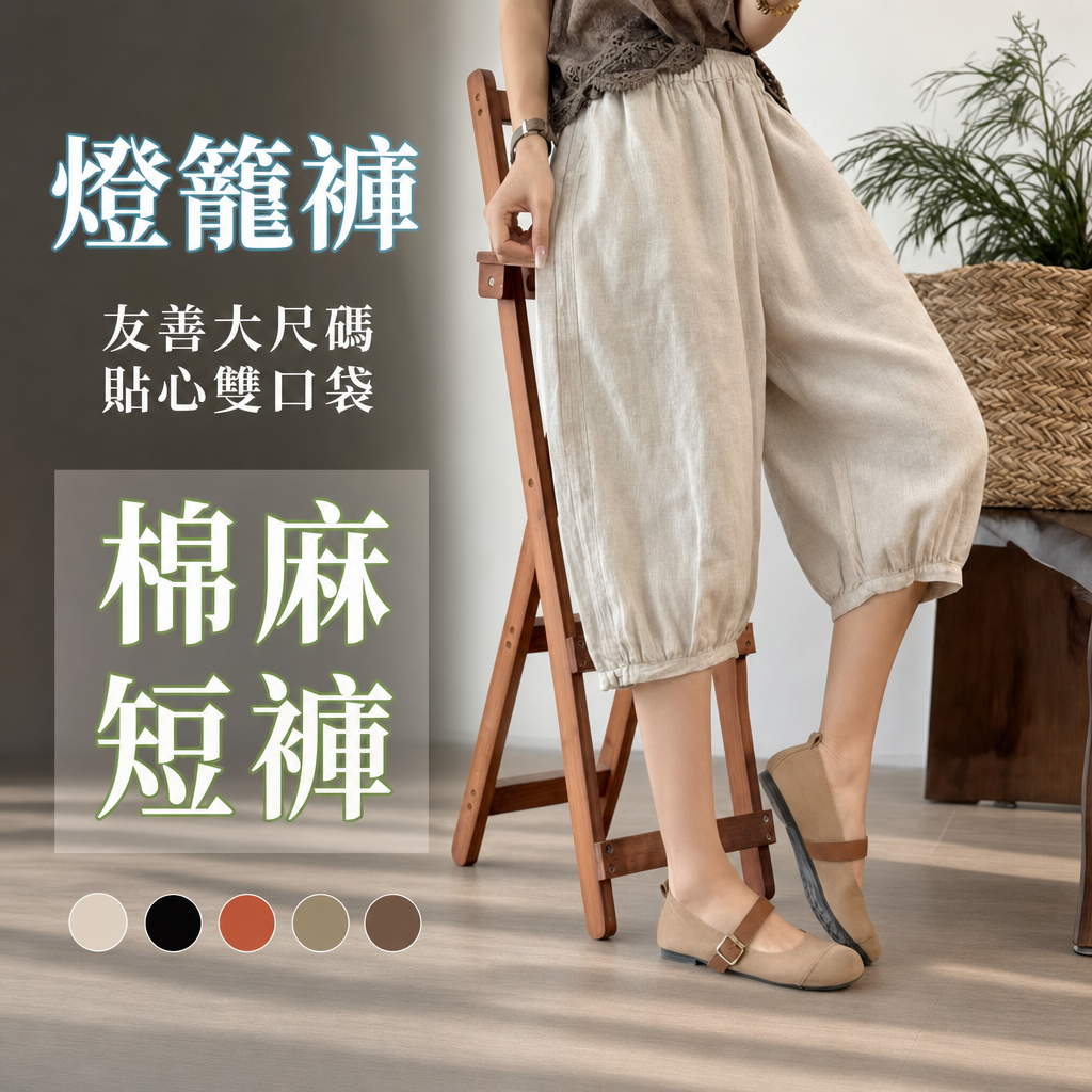 棉麻休閒哈倫百搭寬鬆大碼復古燈籠短褲