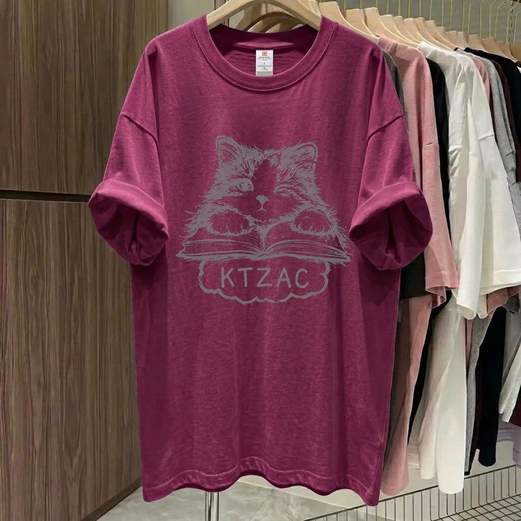 純棉貓咪趣味寬鬆百搭情侶印花短袖t恤