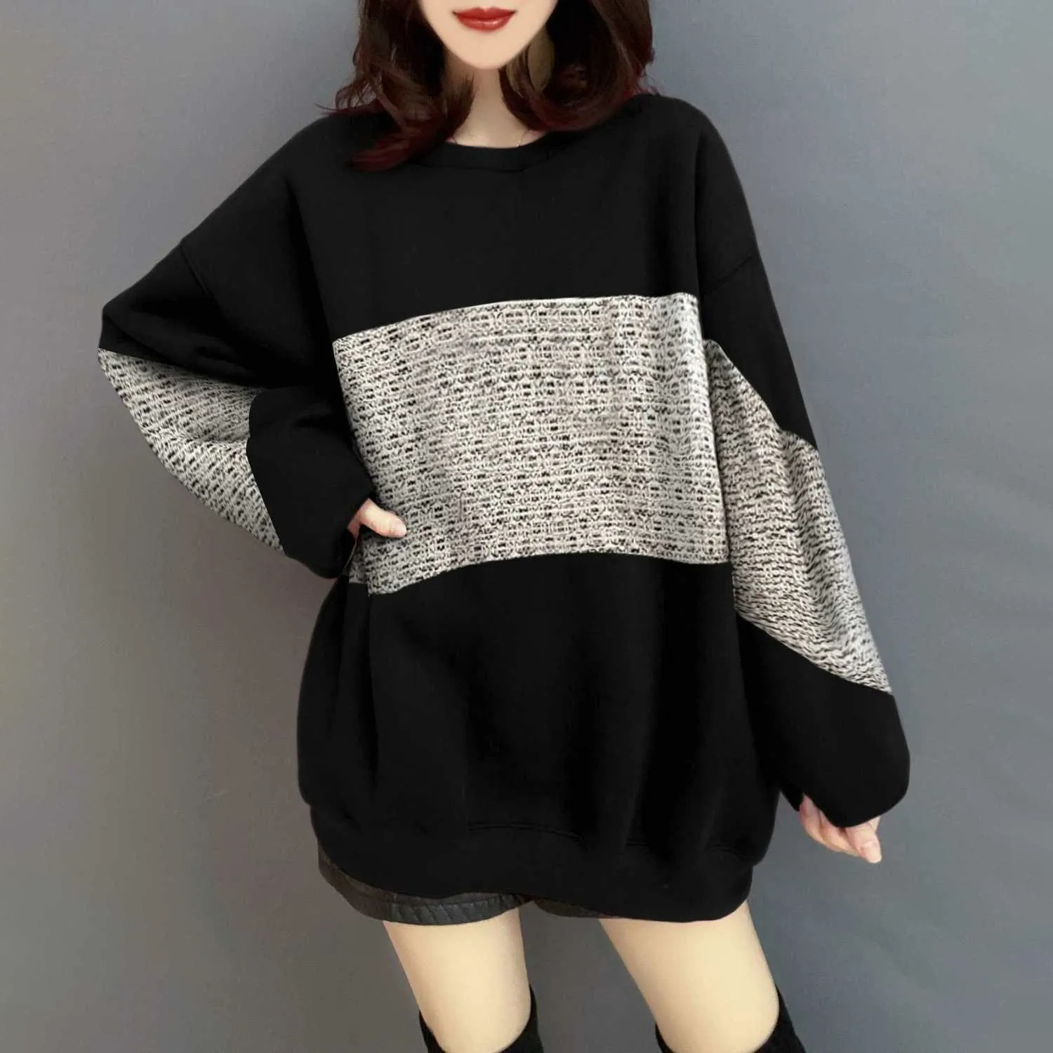 Oversize休閒寬鬆顯瘦撞色圓領衛衣