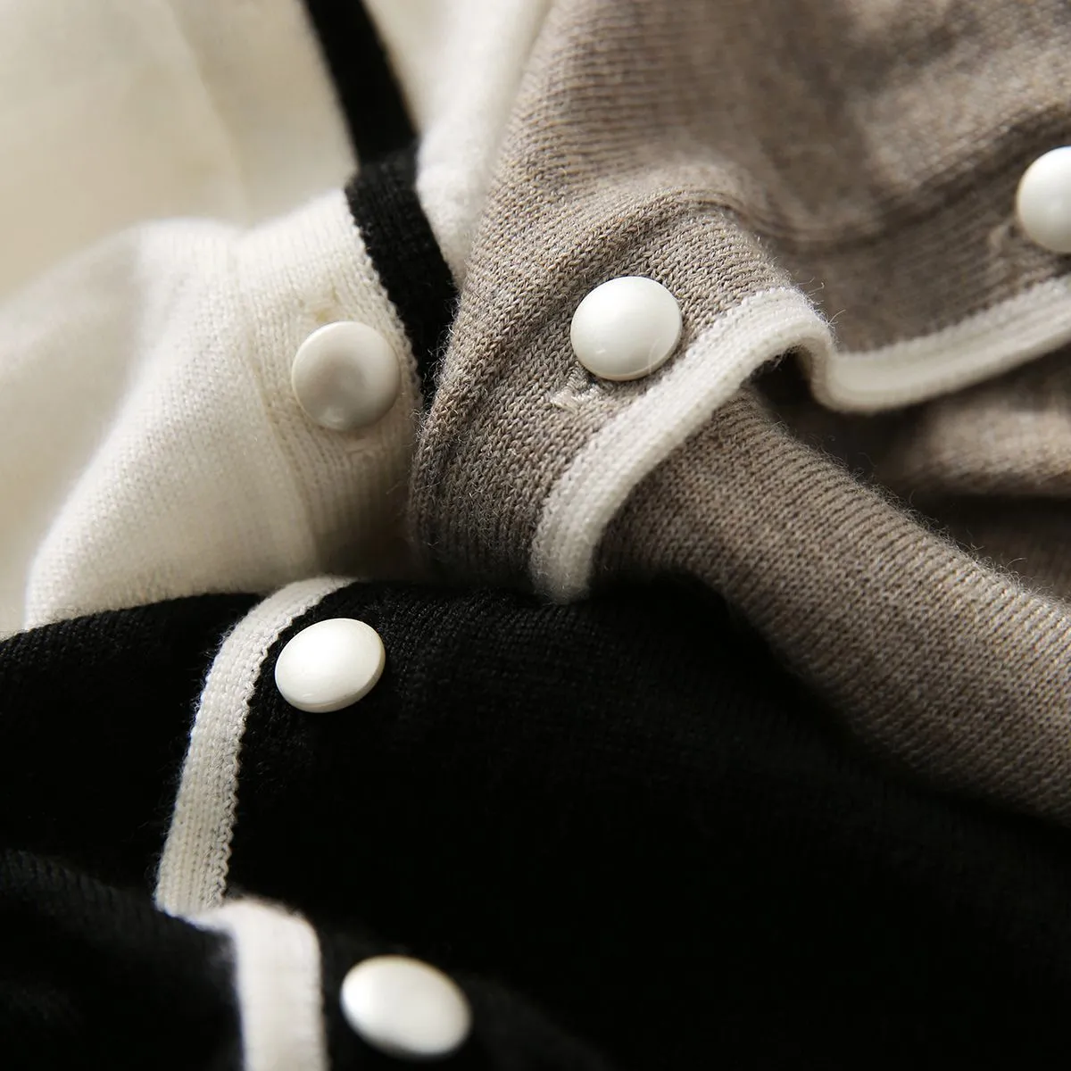 圓領拼色毛衣外套氣質長袖針織開衫