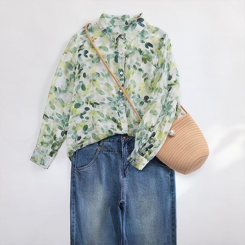 巨好看碎花小衫百搭韓版寬鬆薄款法式百搭女上衣粉色印花襯衫