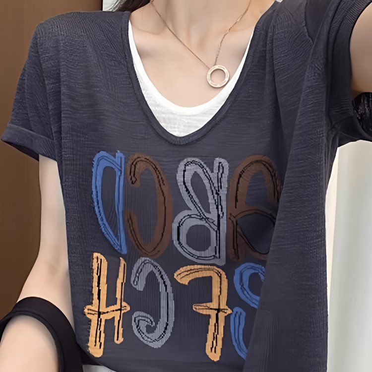 減齡寬鬆大碼假兩件設計感短袖