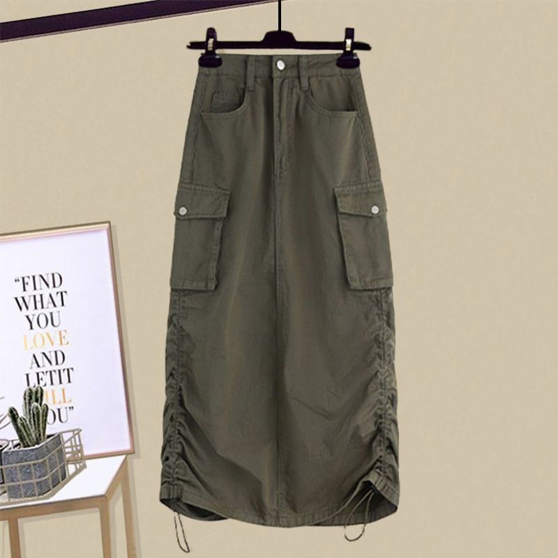 【單件/套裝】掛脖假兩件短袖顯瘦工裝裙兩件套裝