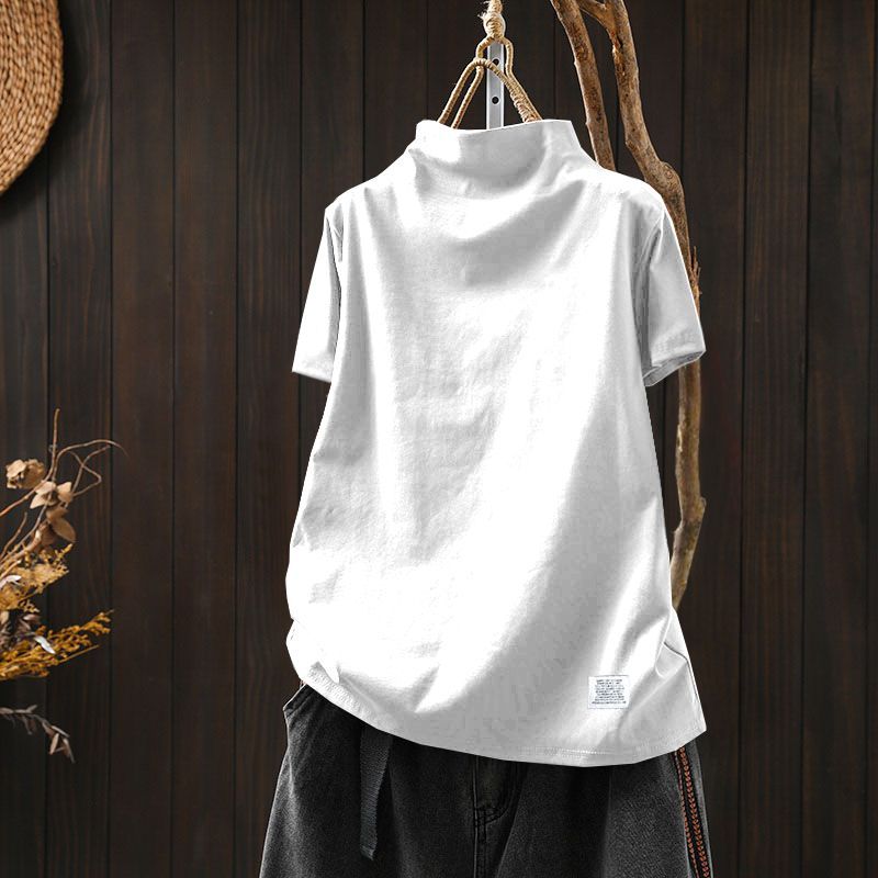 顯瘦印花純棉百搭休閒半高領短袖T恤