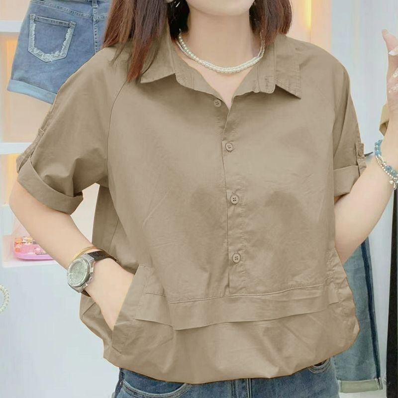 寬鬆洋氣大碼薄款設計感小眾短袖襯衫