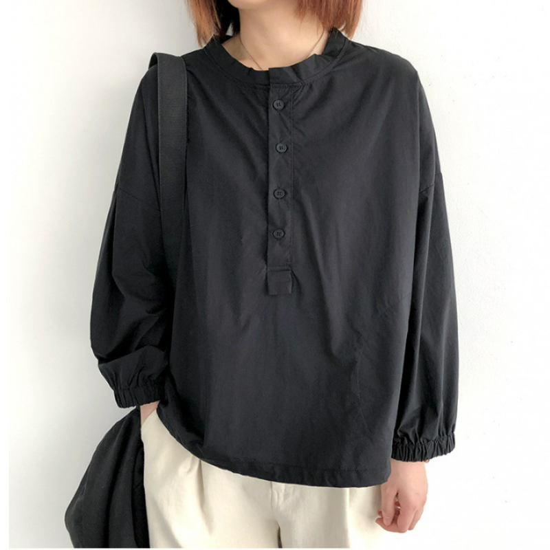洋氣時尚休閒寬鬆大碼套頭長袖襯衫