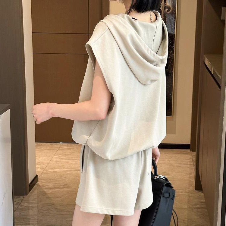 【整套】時尚休閒帶帽衛衣短褲顯瘦百搭兩件套裝