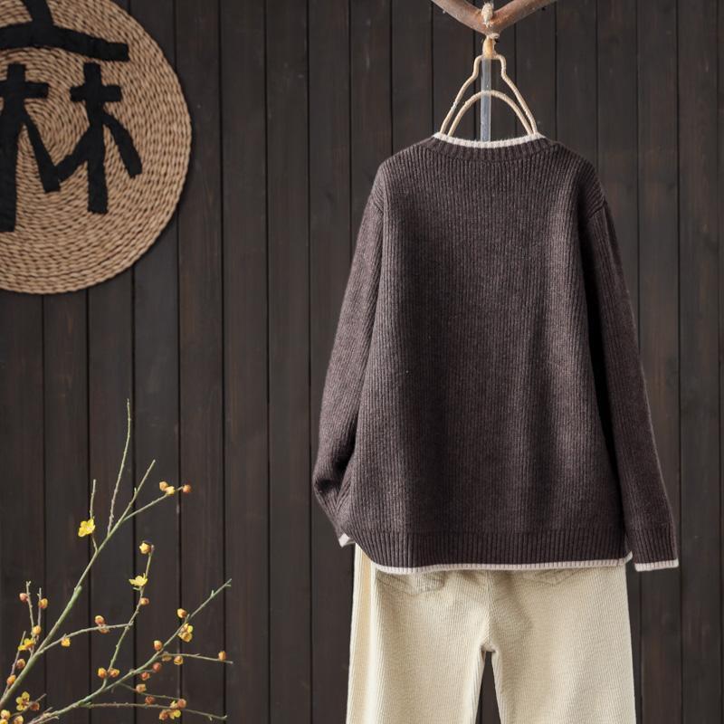 寬鬆素色圓領單排扣百搭通勤文藝針織開衫