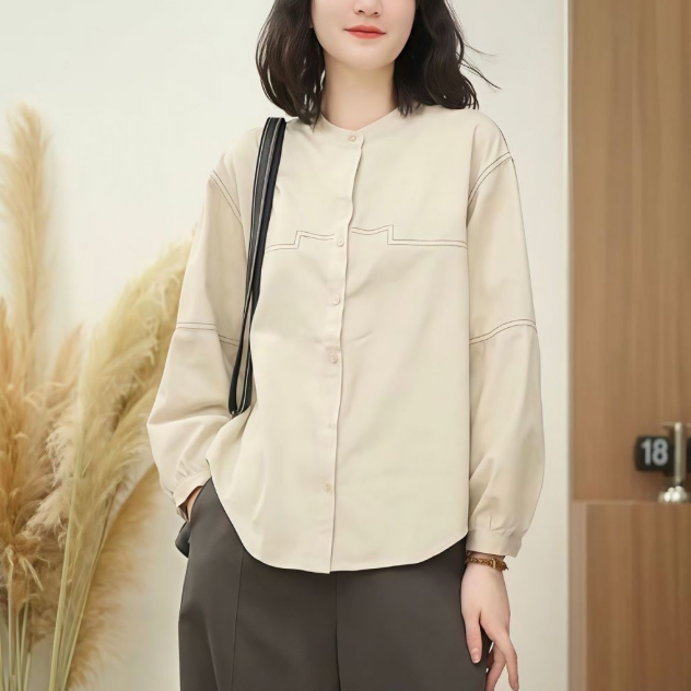 時尚明線設計顯瘦洋氣減齡休閑通勤長袖襯衫
