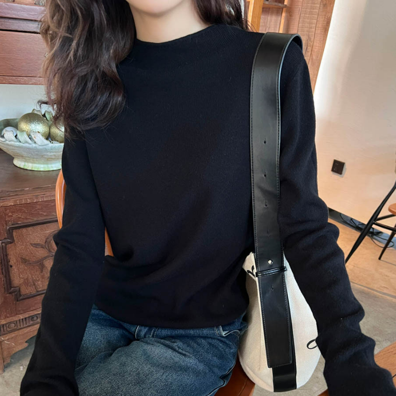 時尚半高領毛衣內搭針織螺紋打底衫