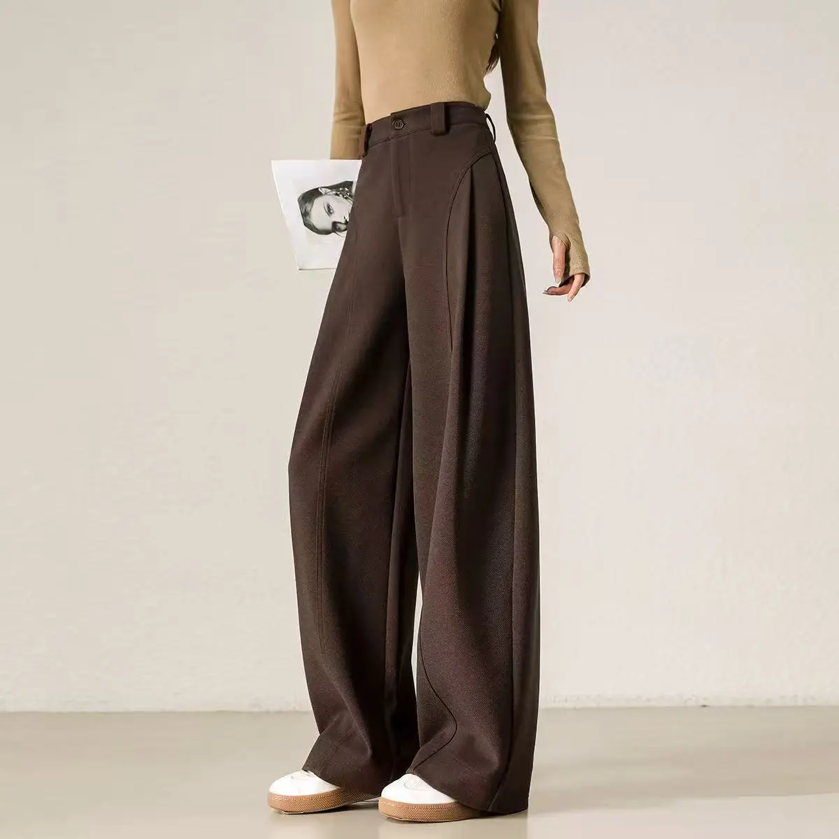 加厚款呢子糯感寬鬆直筒顯瘦休閒闊腿褲