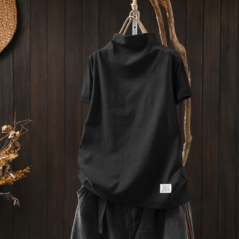 顯瘦印花純棉百搭休閒半高領短袖T恤