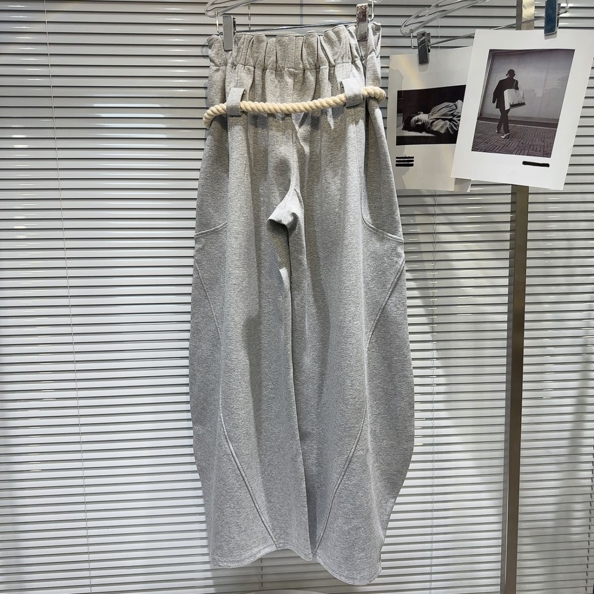 新款個性編織麻繩腰帶寬鬆闊腿燈籠褲