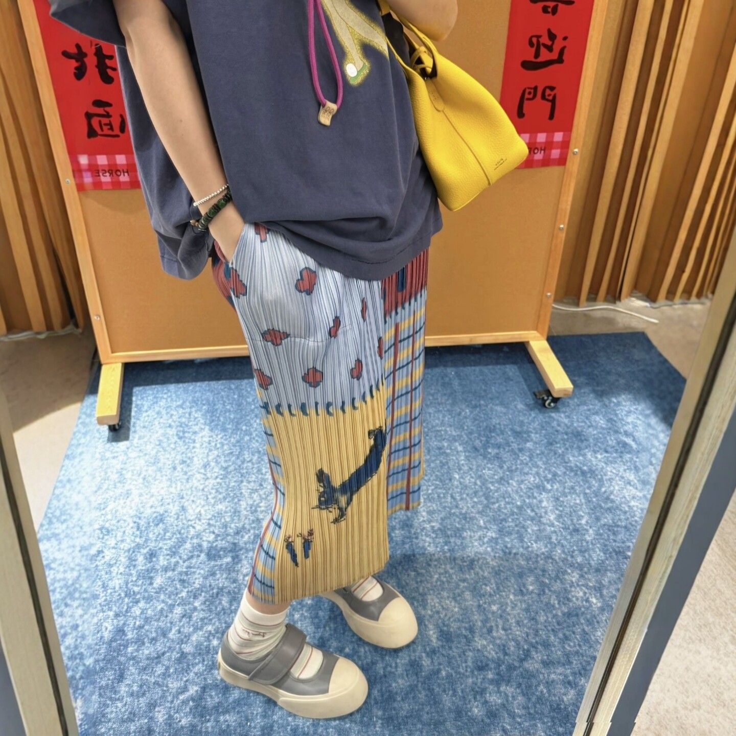 印花褶皺三宅風高腰顯瘦百搭後開叉直筒半身裙